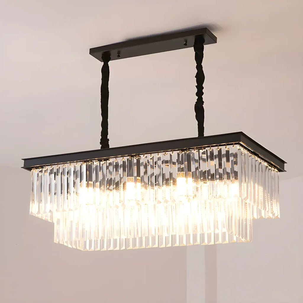 Suspension rectangulaire contemporaine en cristal transparent
