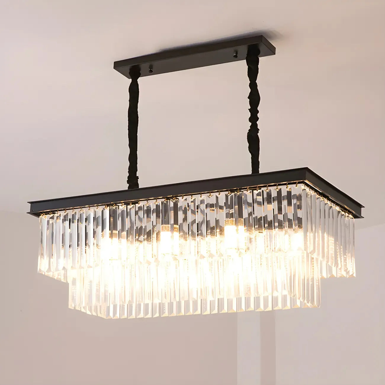 Suspension rectangulaire contemporaine en cristal transparent