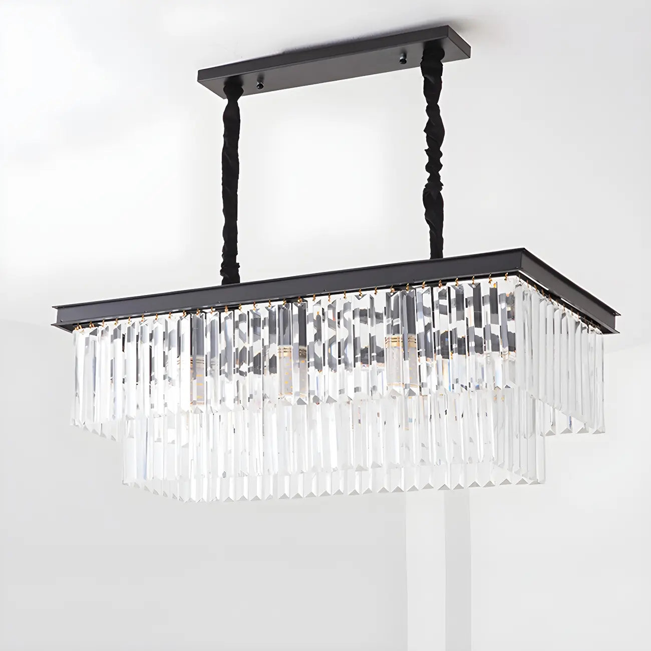 Suspension rectangulaire contemporaine en cristal transparent