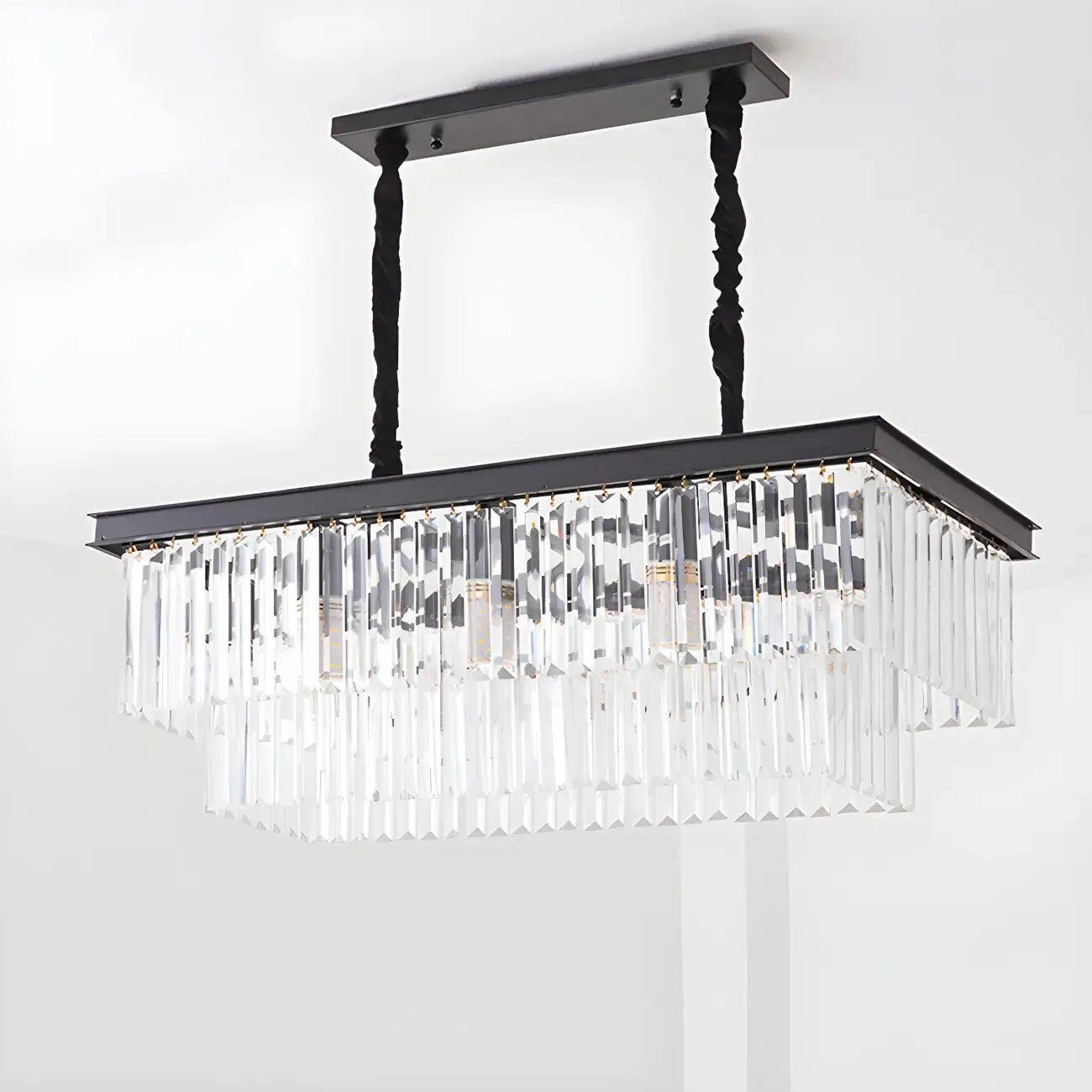 Suspension rectangulaire contemporaine en cristal transparent