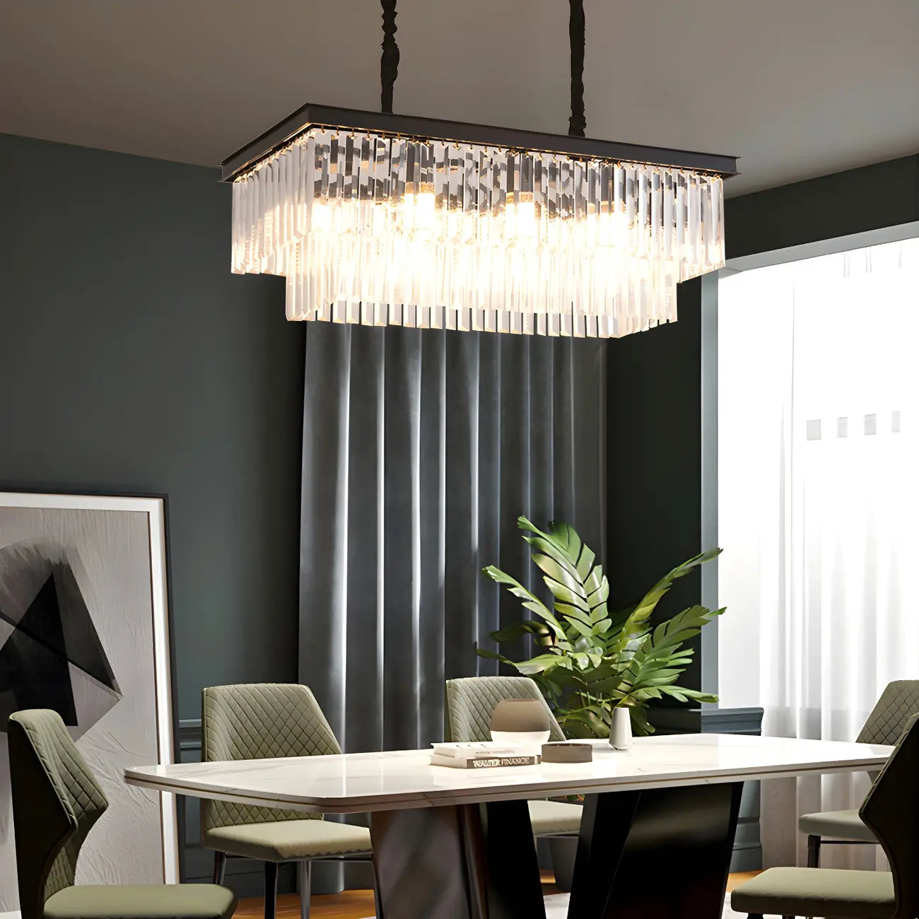 Suspension rectangulaire contemporaine en cristal transparent