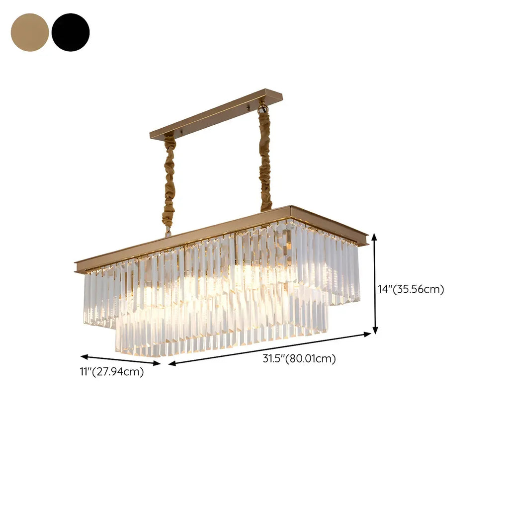 Suspension rectangulaire contemporaine en cristal transparent
