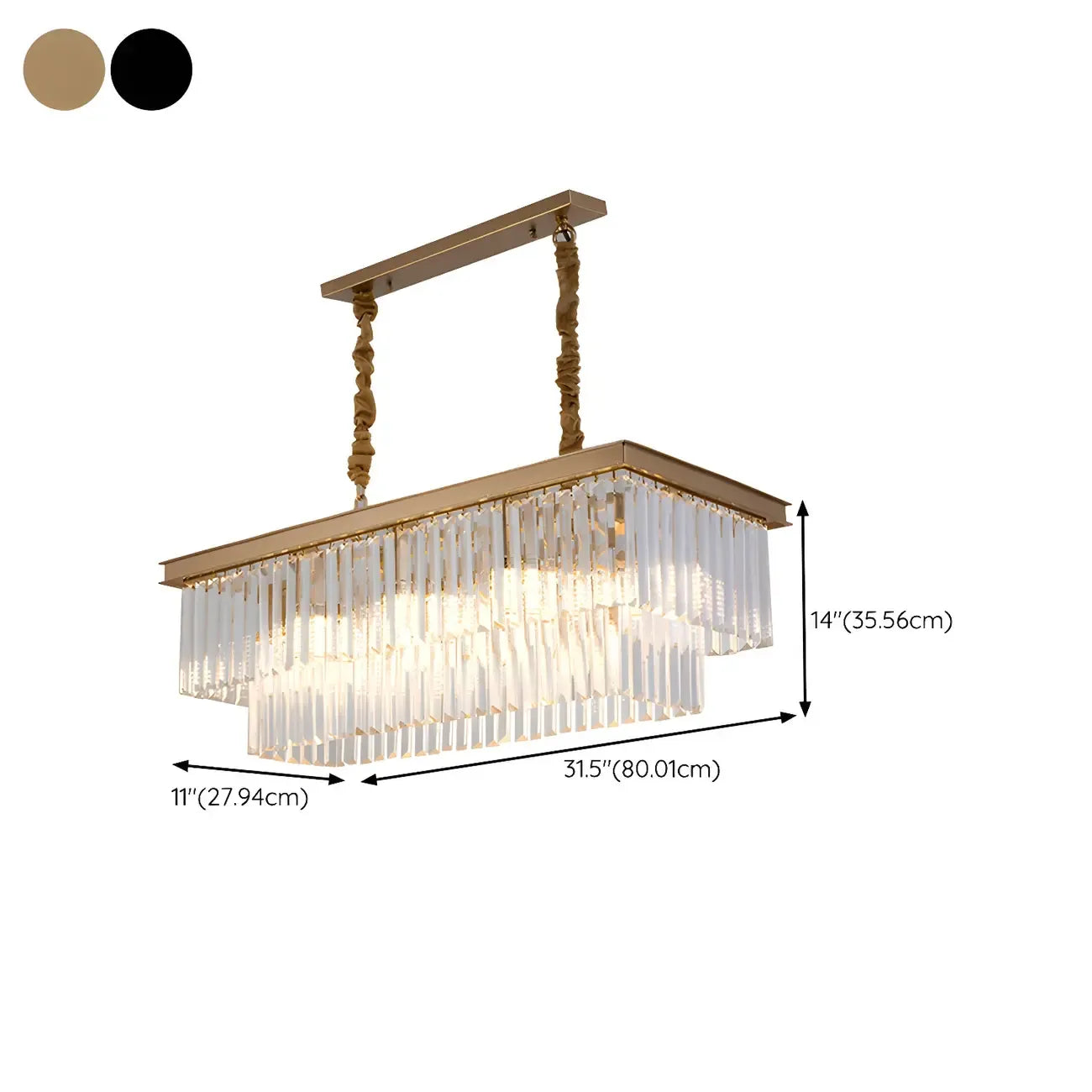 Suspension rectangulaire contemporaine en cristal transparent