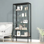 Vitrine à étagères en verre et cadre en métal noir