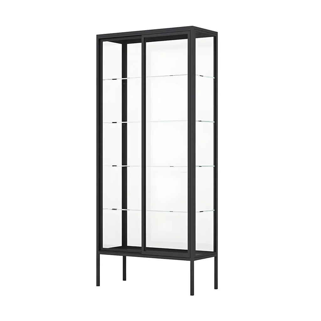 Vitrine à étagères en verre et cadre en métal noir