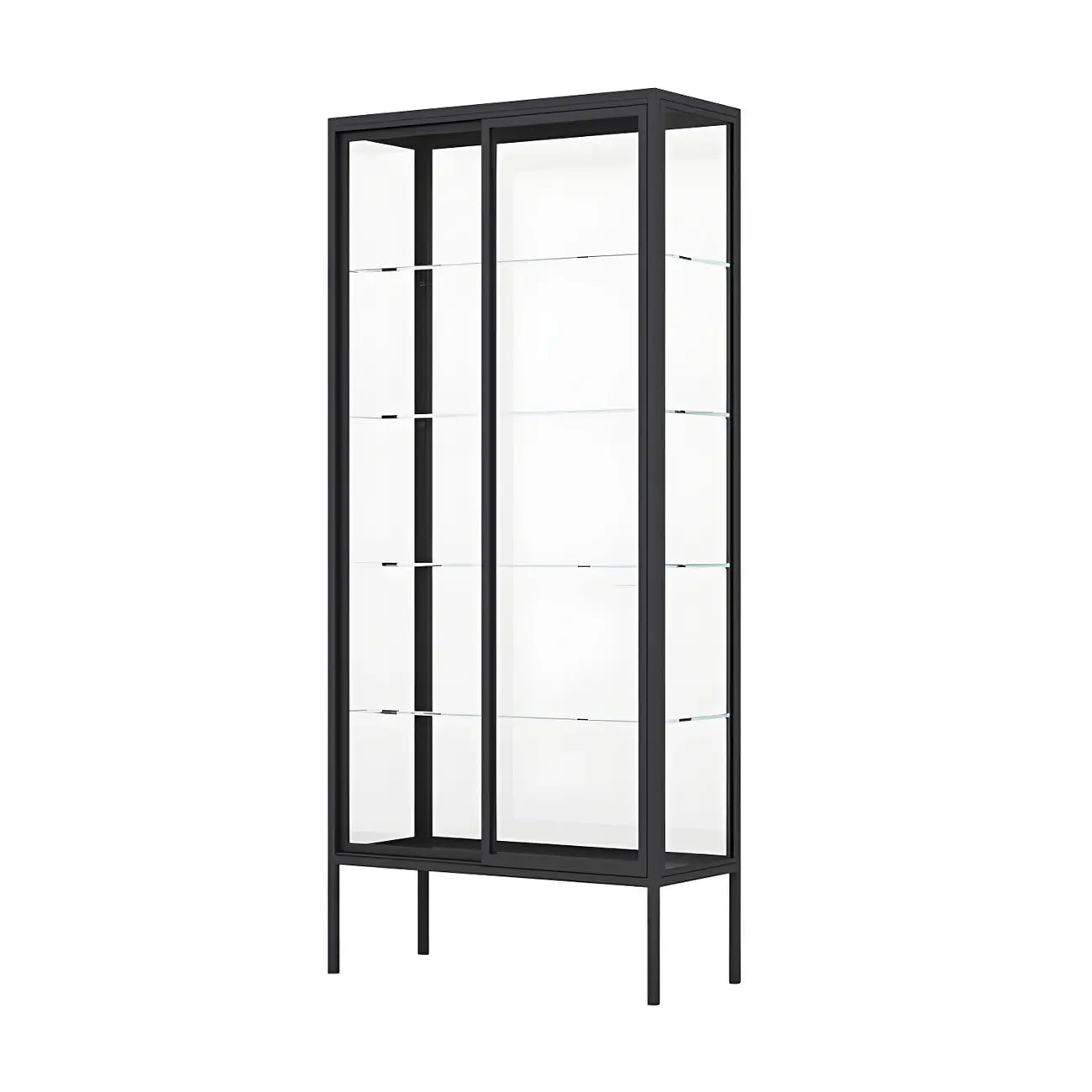 Vitrine à étagères en verre et cadre en métal noir