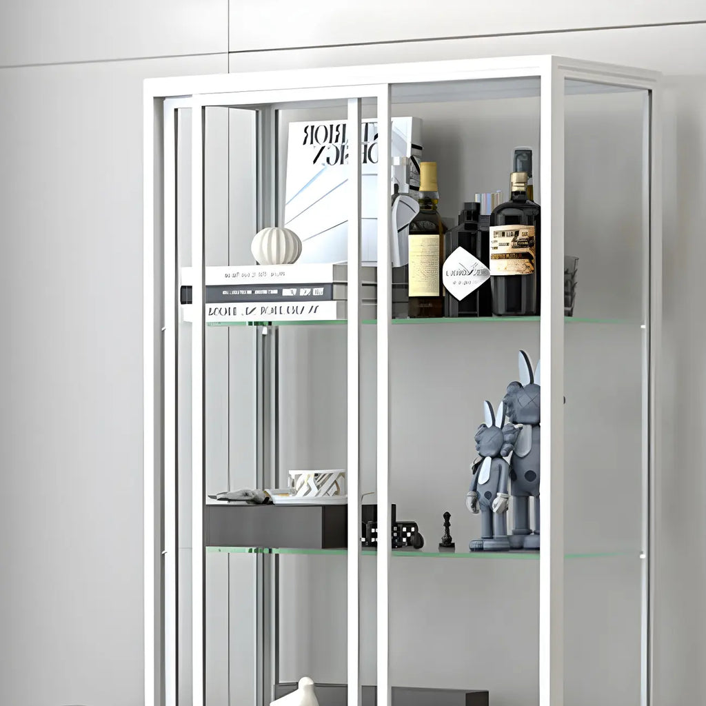 Vitrine à étagères en verre et cadre en métal noir