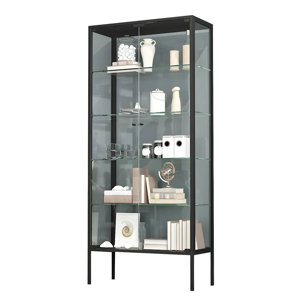 Vitrine à étagères en verre et cadre en métal noir
