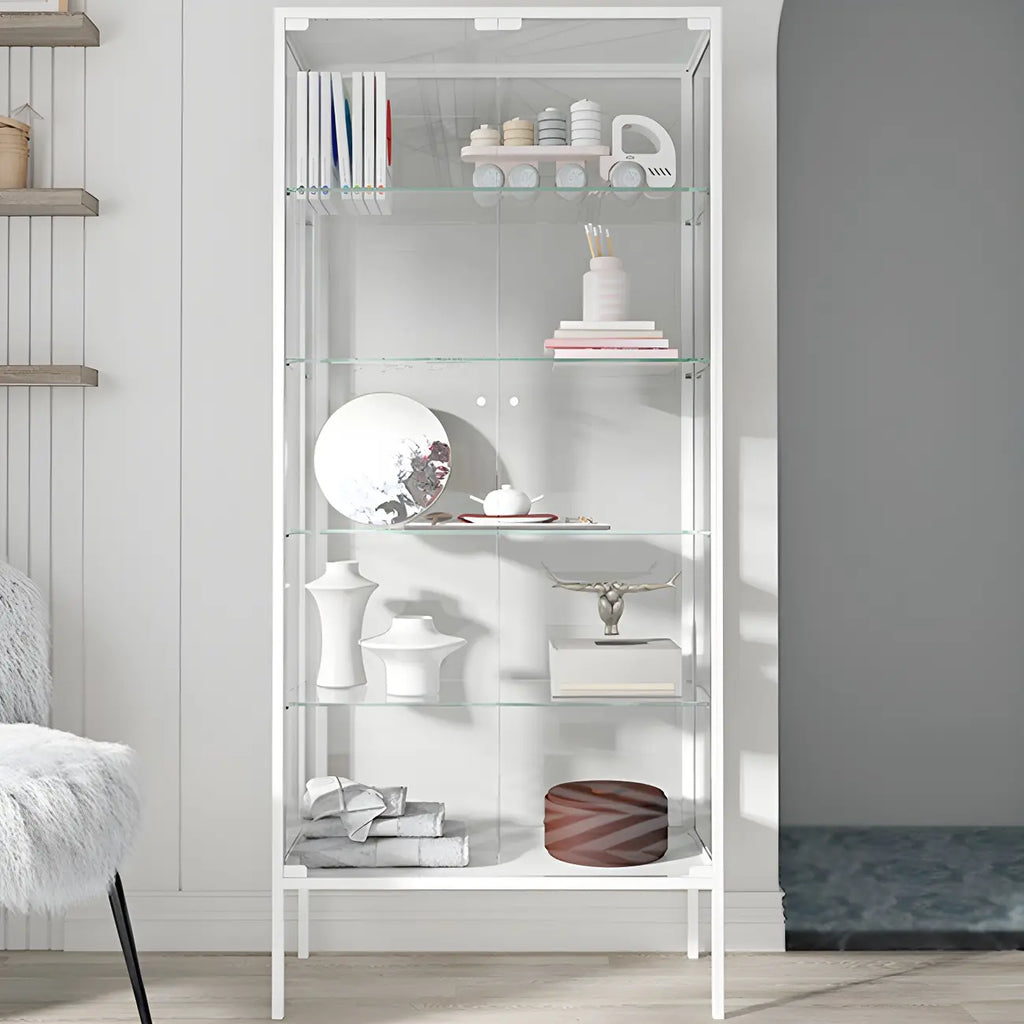Vitrine à étagères en verre et cadre en métal noir