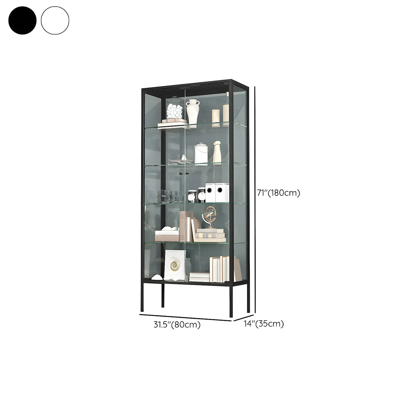 Vitrine à étagères en verre et cadre en métal noir