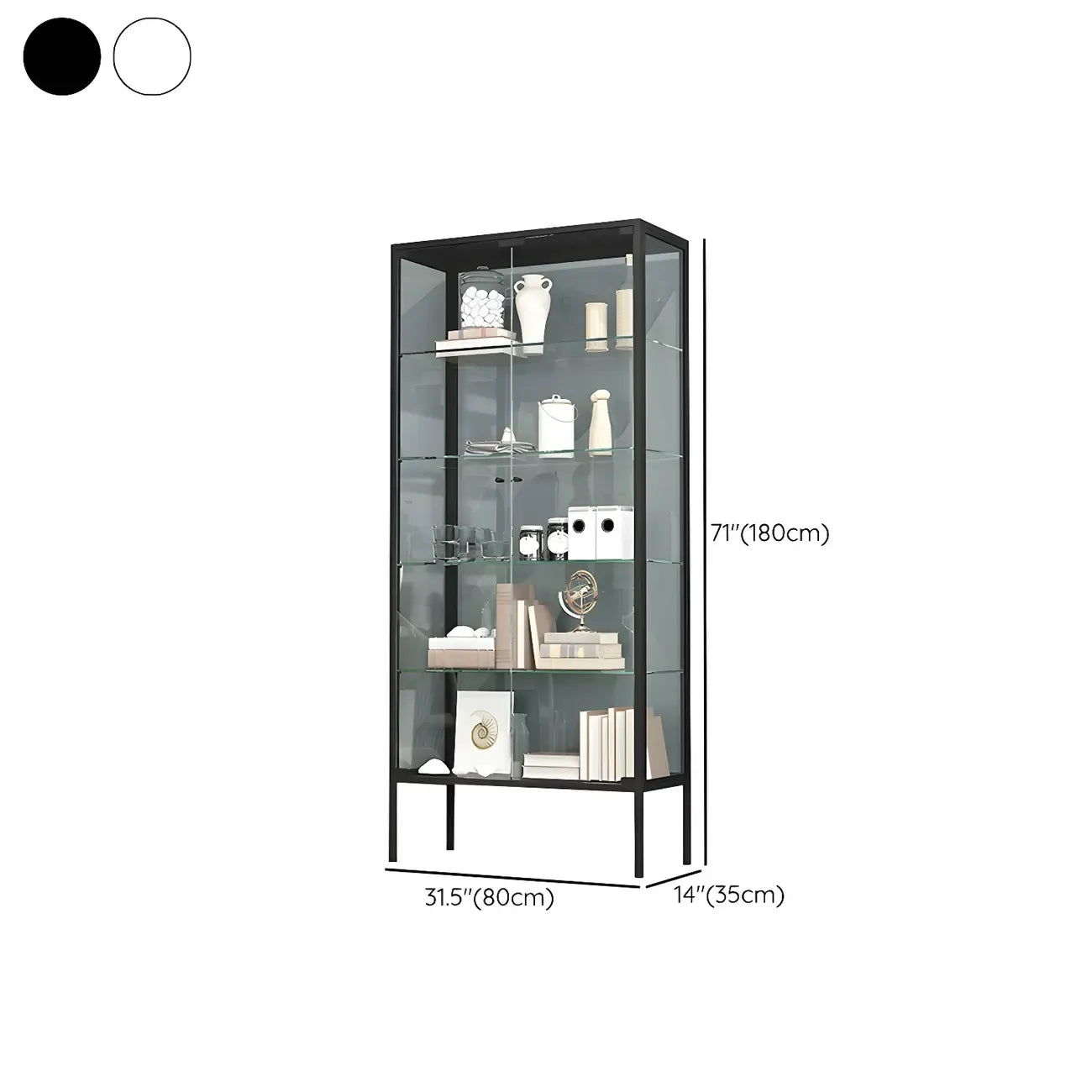 Vitrine à étagères en verre et cadre en métal noir