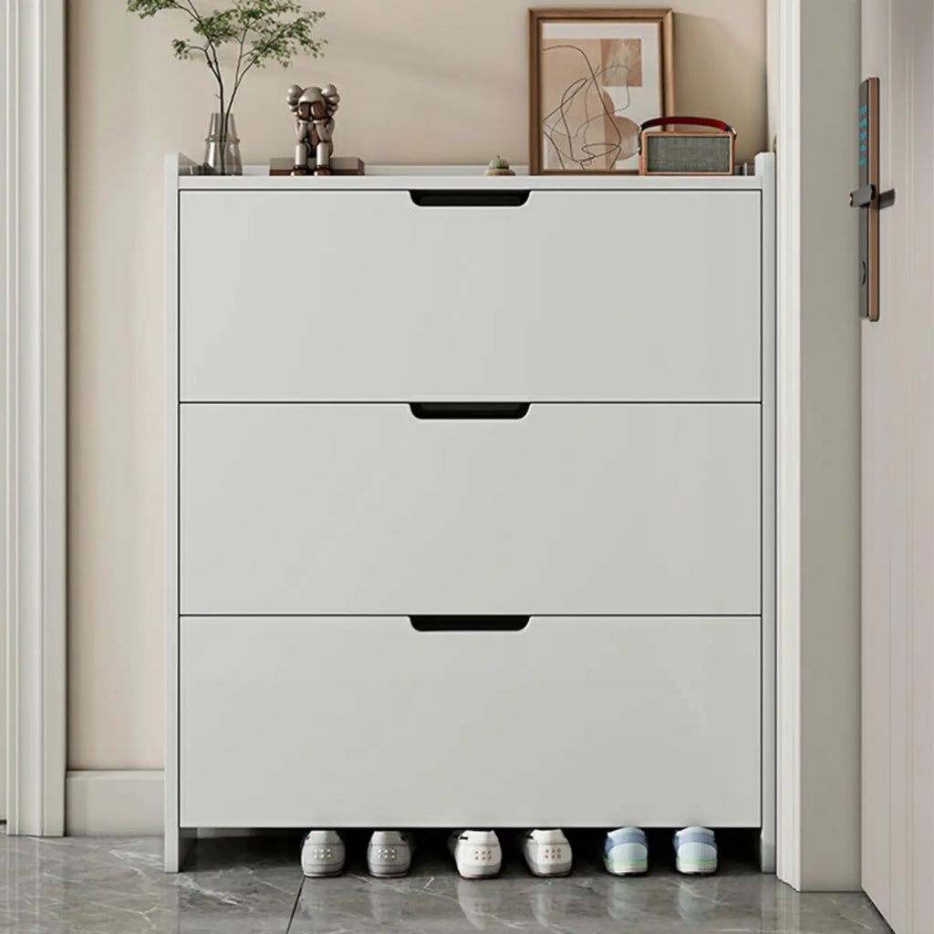 Scarpiera a 3 livelli in legno bianco con anta a ribalta