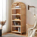 Bibliothèque à 5 niveaux en rotin et bois clair
