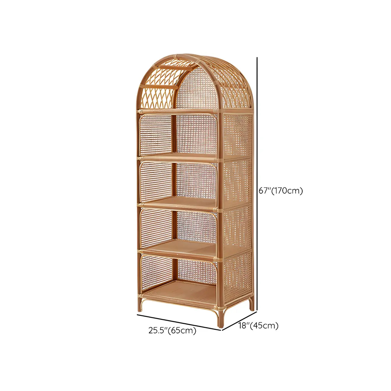Bibliothèque à 5 niveaux en rotin et bois clair