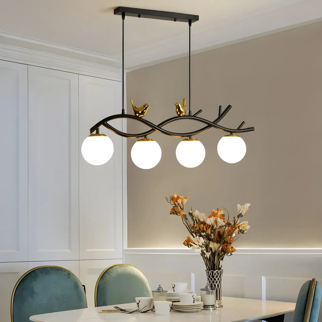 Suspension industrielle noire à 4 lumières pour îlot de cuisine