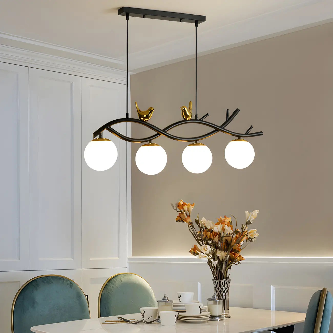 Suspension industrielle noire à 4 lumières pour îlot de cuisine