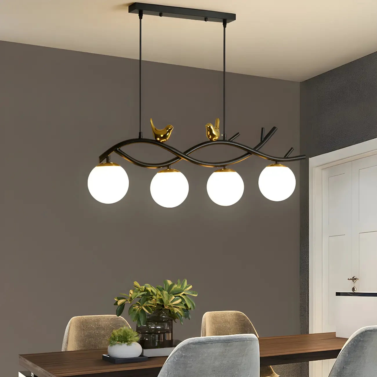 Suspension industrielle noire à 4 lumières pour îlot de cuisine