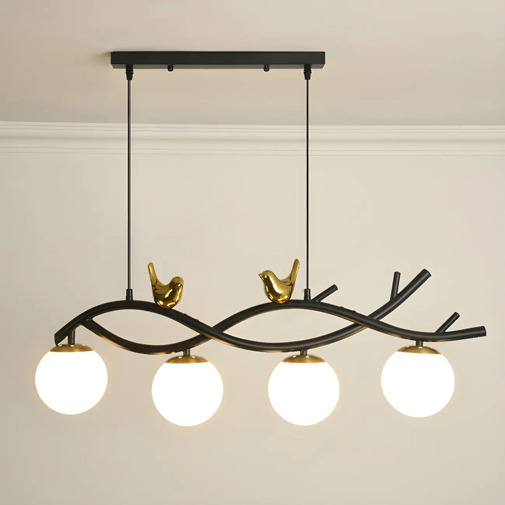 Lampadario a sospensione industriale nero con globo a 4 luci per isola cucina