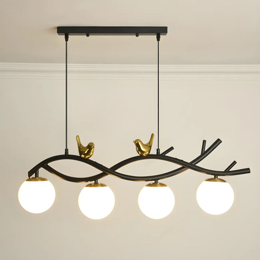 Lampadario a sospensione industriale nero con globo a 4 luci per isola cucina