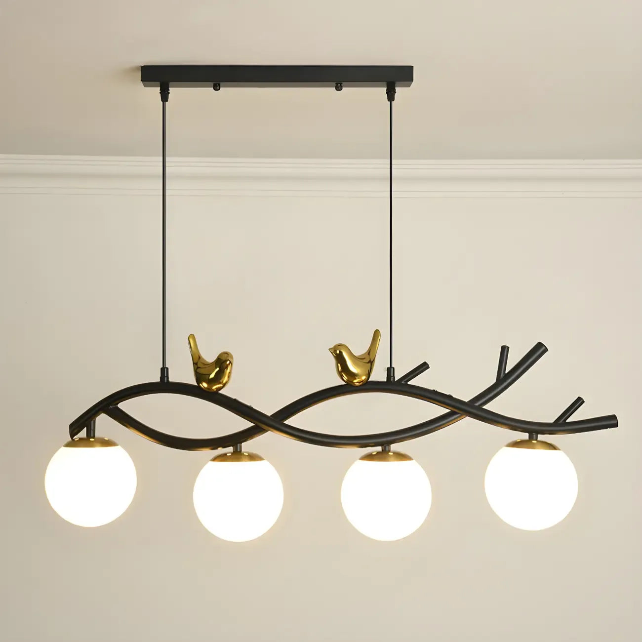 Lampadario a sospensione industriale nero con globo a 4 luci per isola cucina