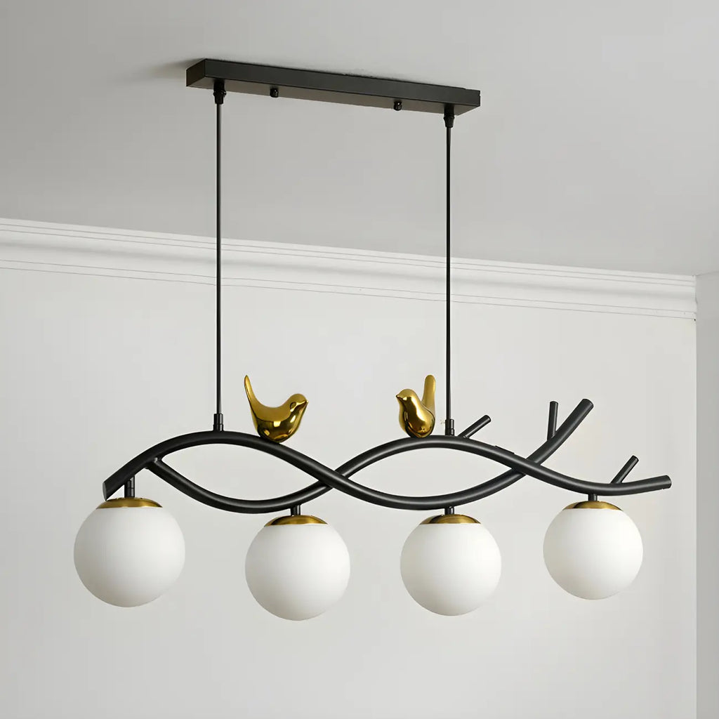 Lampadario a sospensione industriale nero con globo a 4 luci per isola cucina