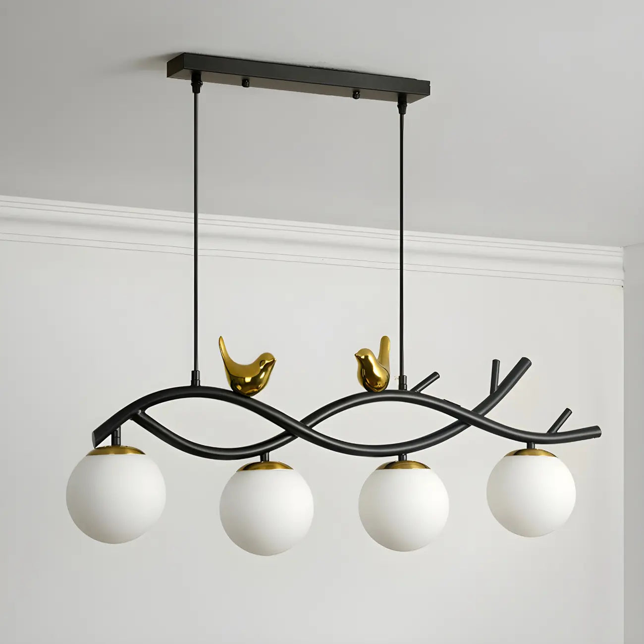 Lampadario a sospensione industriale nero con globo a 4 luci per isola cucina