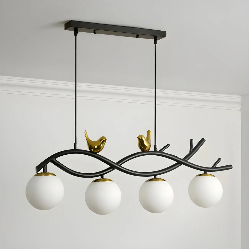 Lampadario a sospensione industriale nero con globo a 4 luci per isola cucina
