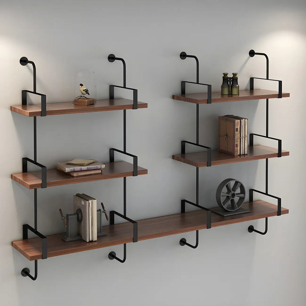 Bibliothèque flottante industrielle à 3 niveaux en bois