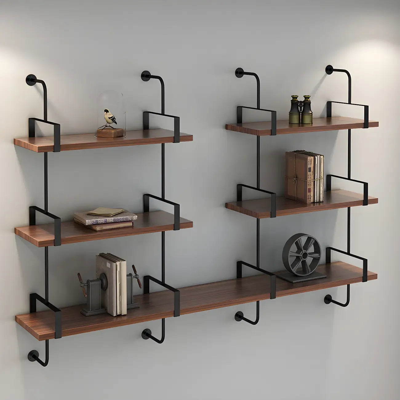 Bibliothèque flottante industrielle à 3 niveaux en bois