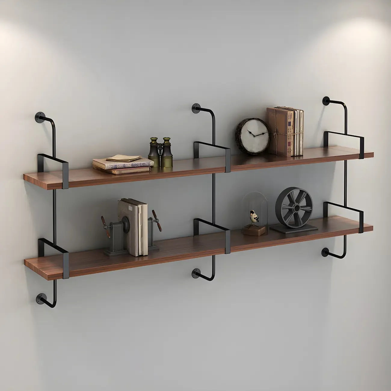Bibliothèque flottante industrielle à 3 niveaux en bois