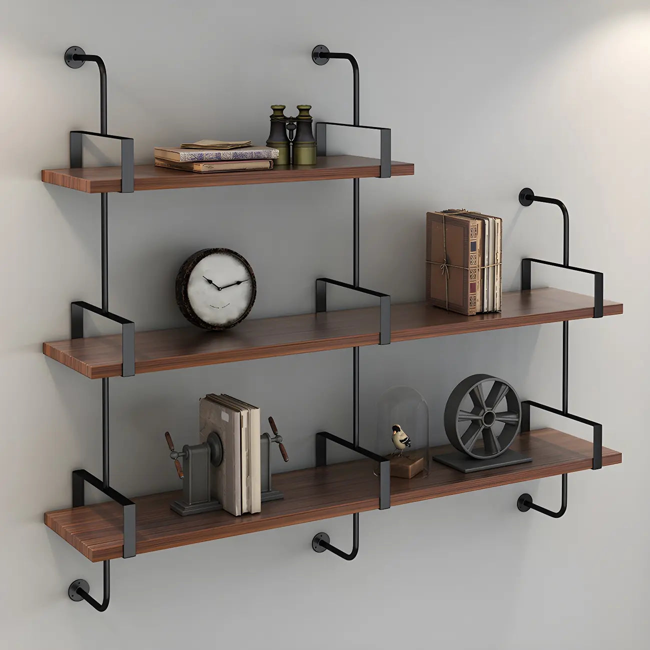 Bibliothèque flottante industrielle à 3 niveaux en bois