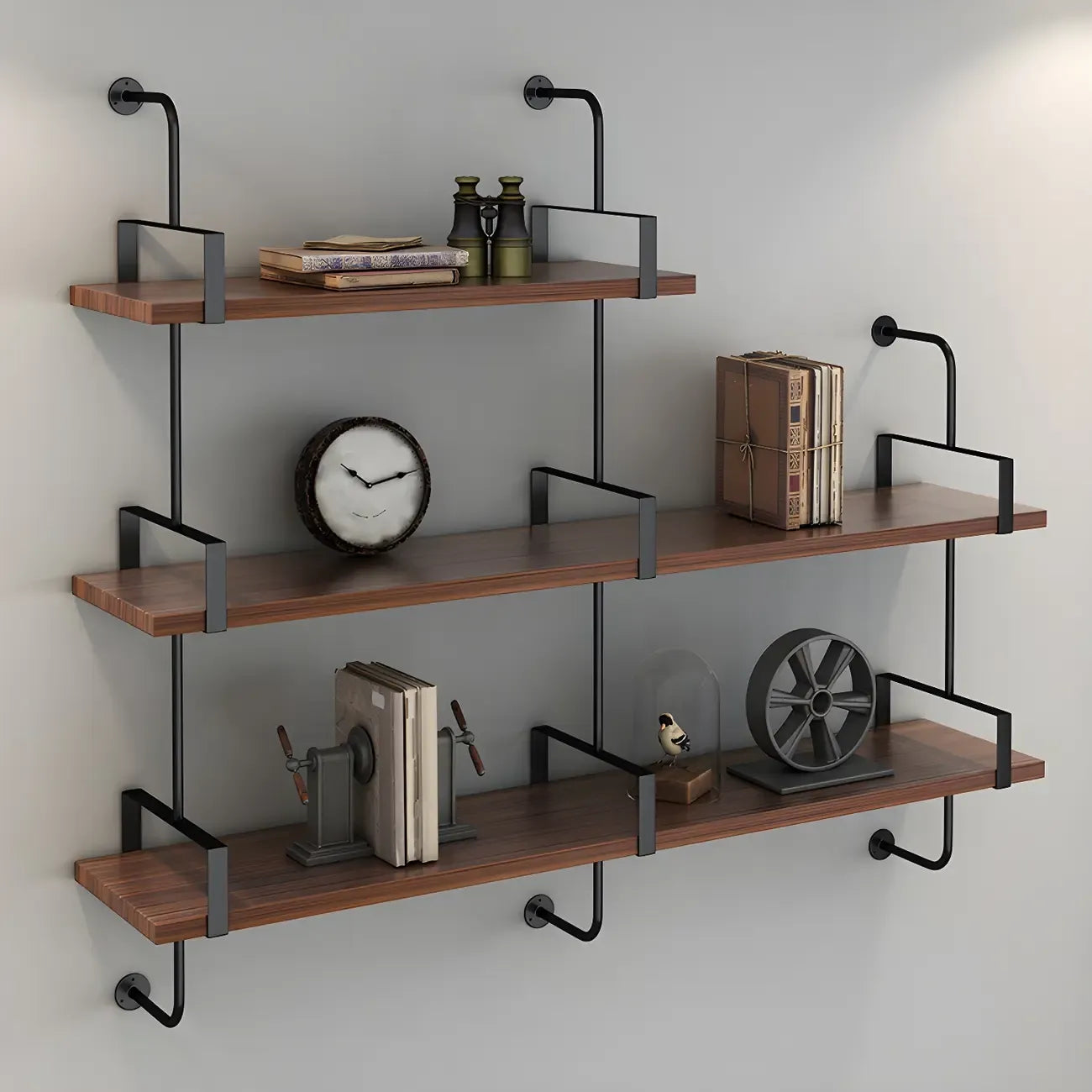 Bibliothèque flottante industrielle à 3 niveaux en bois