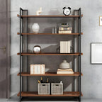 Libreria espositiva industriale a 5 ripiani in metallo e legno marrone