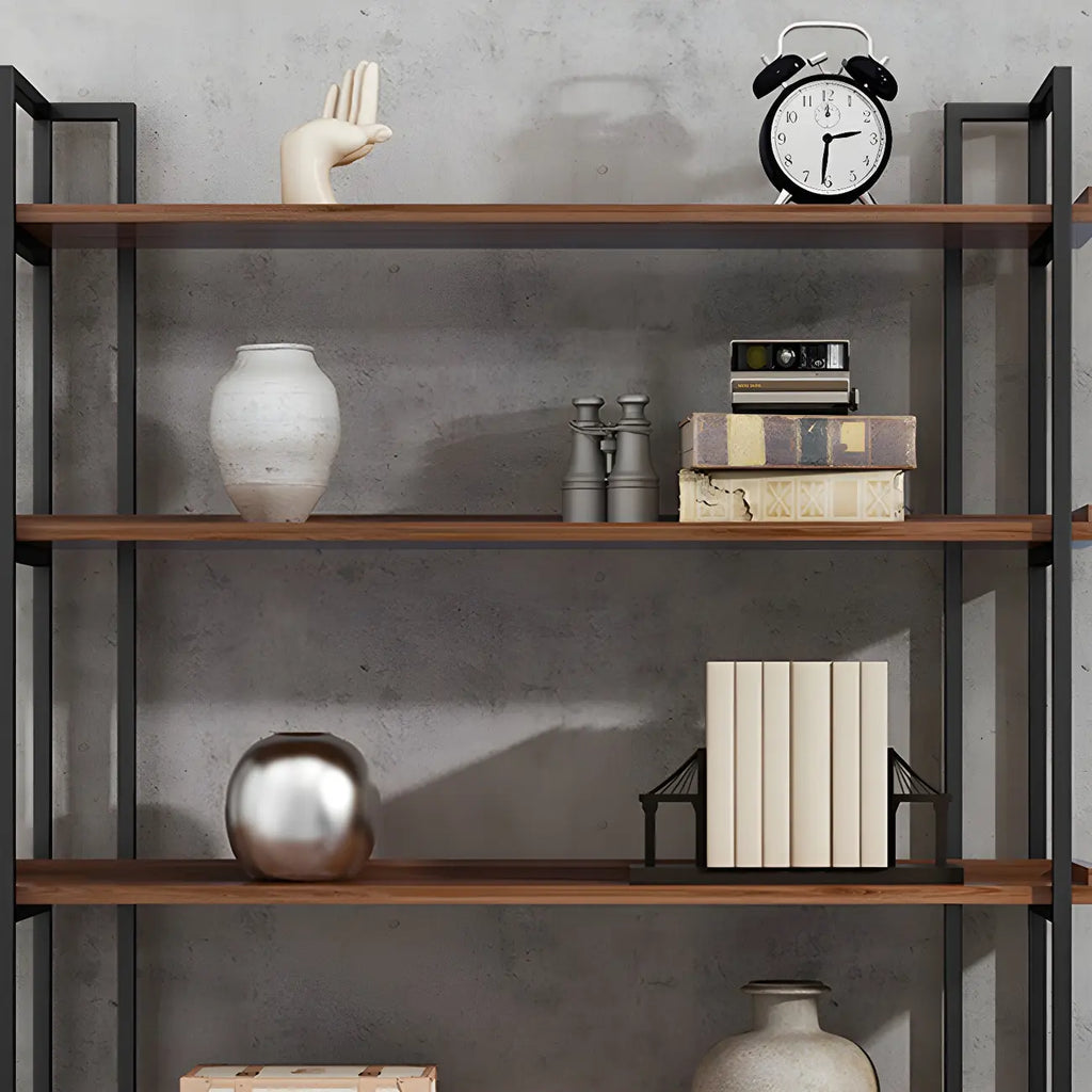 Libreria espositiva industriale a 5 ripiani in metallo e legno marrone