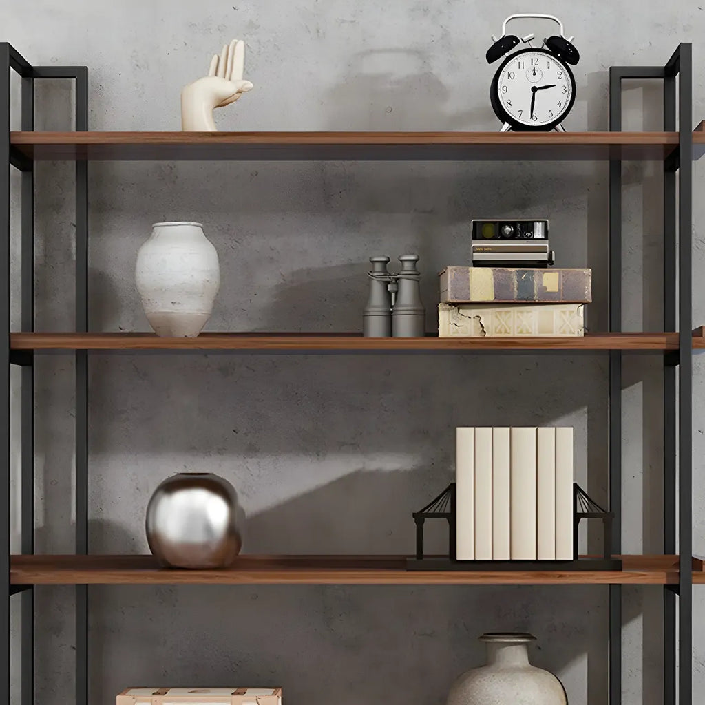 Libreria espositiva industriale a 5 ripiani in metallo e legno marrone