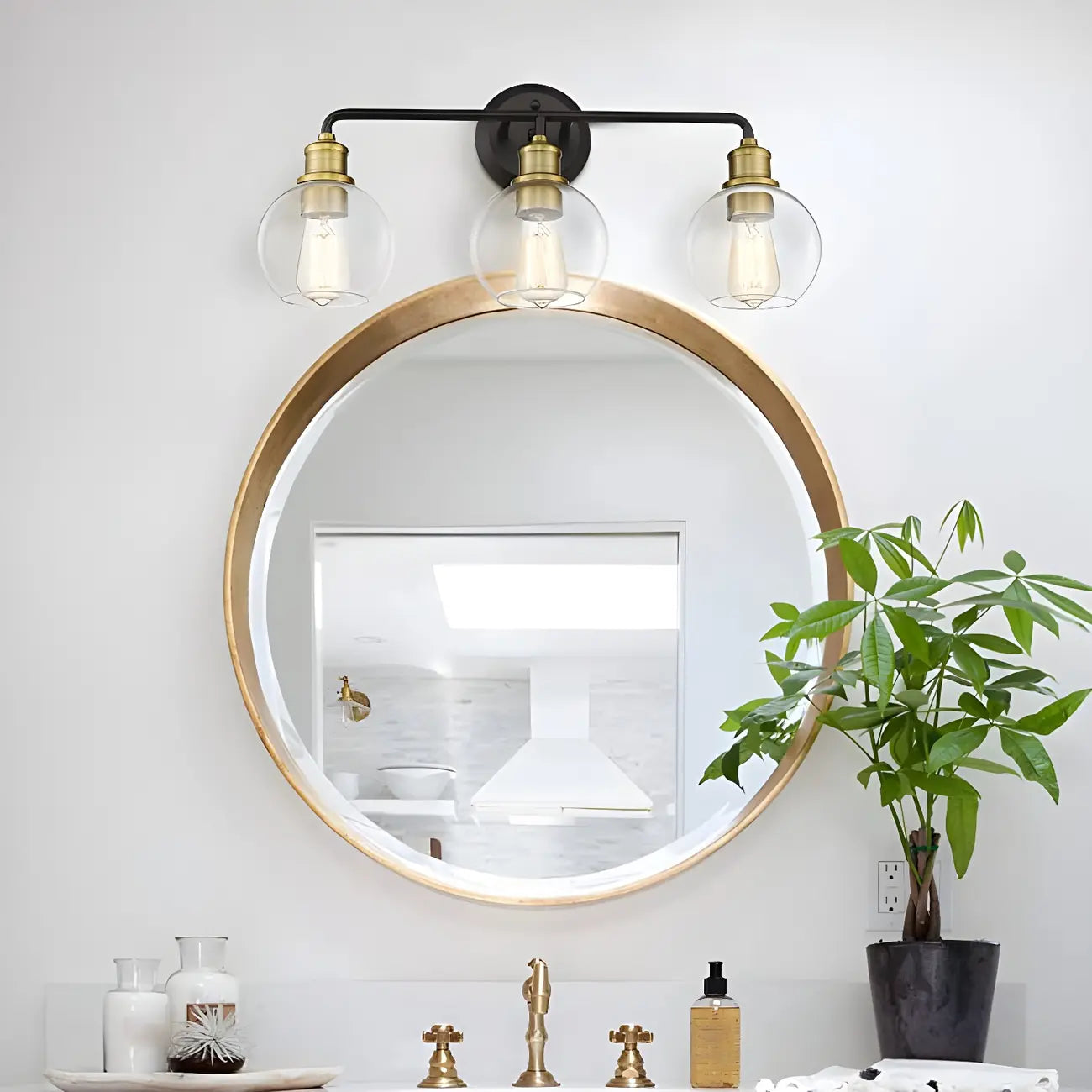Applique murale industrielle en métal noir et verre avec dôme pour salle de bain
