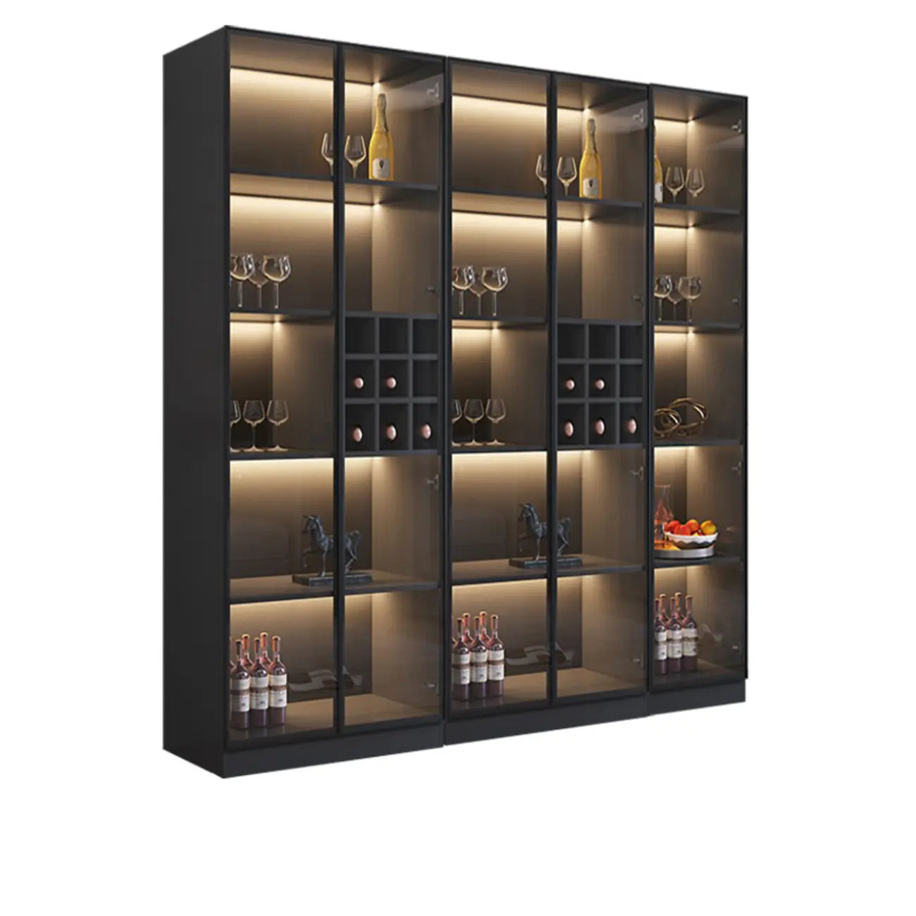 Armoire à vin minimaliste en bois noir avec porte vitrée
