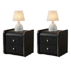 Table de chevet noire luxueuse en bois et cuir brillant, avec 2 tiroirs