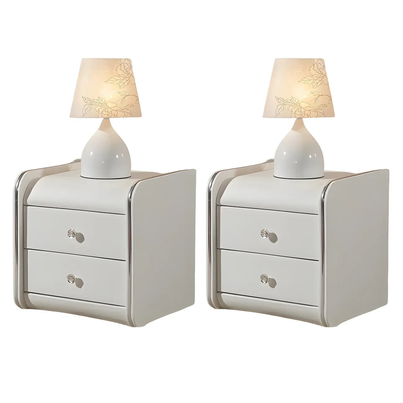 Table de chevet noire luxueuse en bois et cuir brillant, avec 2 tiroirs