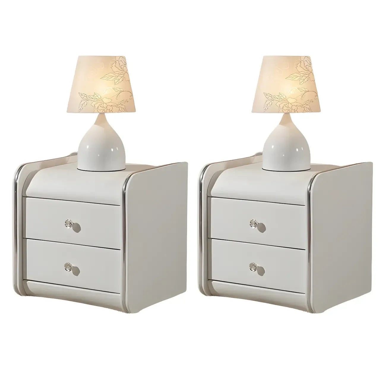 Table de chevet noire luxueuse en bois et cuir brillant, avec 2 tiroirs
