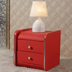 Table de chevet noire luxueuse en bois et cuir brillant, avec 2 tiroirs