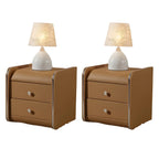 Table de chevet noire luxueuse en bois et cuir brillant, avec 2 tiroirs