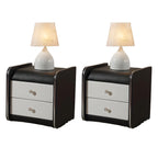 Table de chevet noire luxueuse en bois et cuir brillant, avec 2 tiroirs