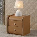Table de chevet noire luxueuse en bois et cuir brillant, avec 2 tiroirs