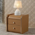 Table de chevet noire luxueuse en bois et cuir brillant, avec 2 tiroirs