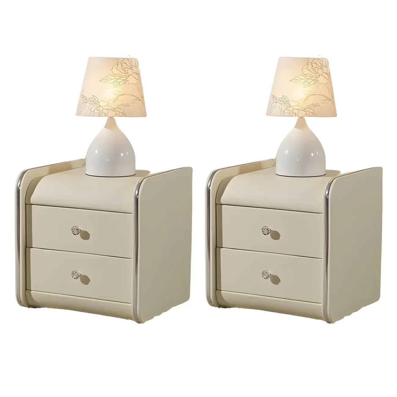 Table de chevet noire luxueuse en bois et cuir brillant, avec 2 tiroirs