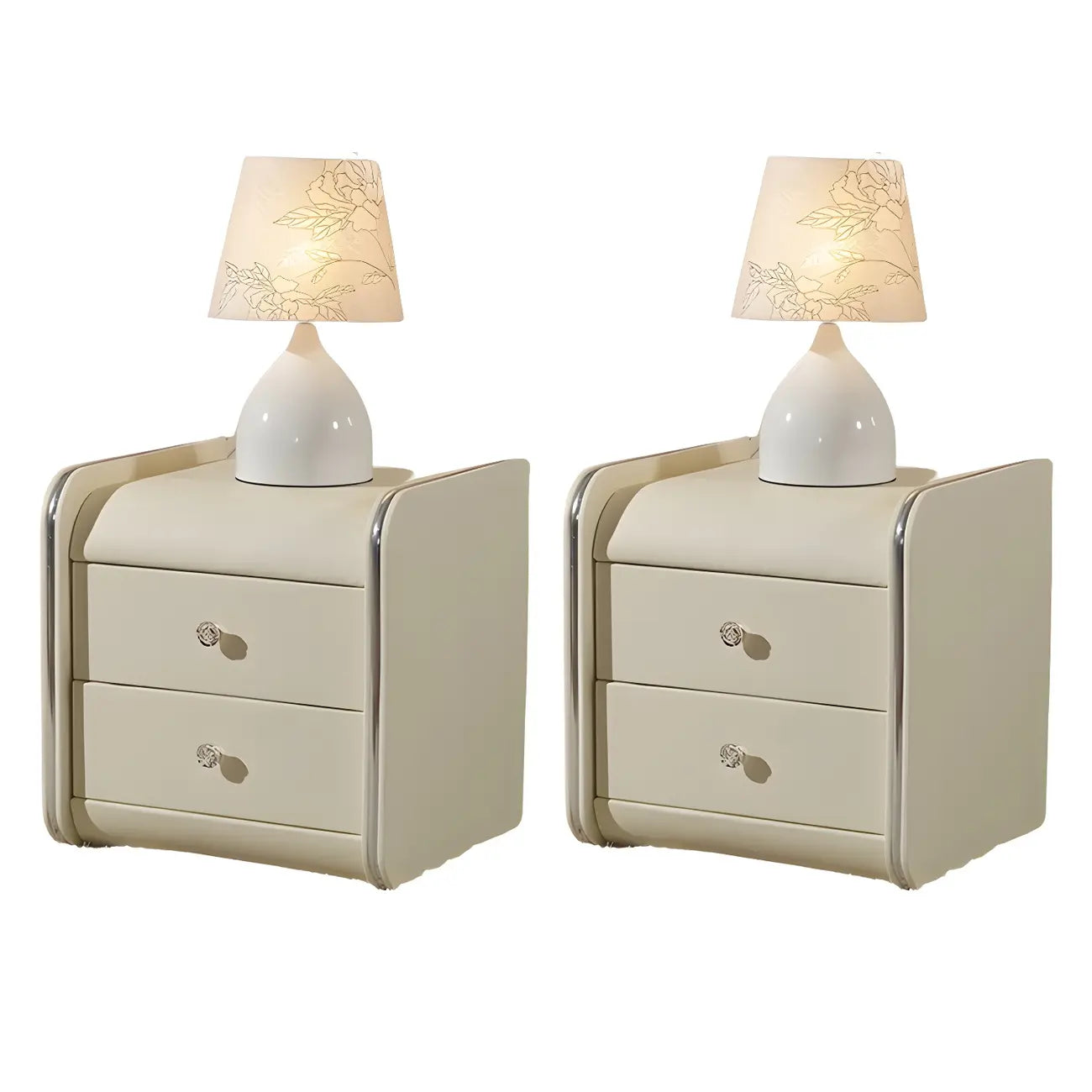 Table de chevet noire luxueuse en bois et cuir brillant, avec 2 tiroirs
