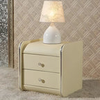 Table de chevet noire luxueuse en bois et cuir brillant, avec 2 tiroirs
