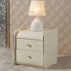 Table de chevet noire luxueuse en bois et cuir brillant, avec 2 tiroirs