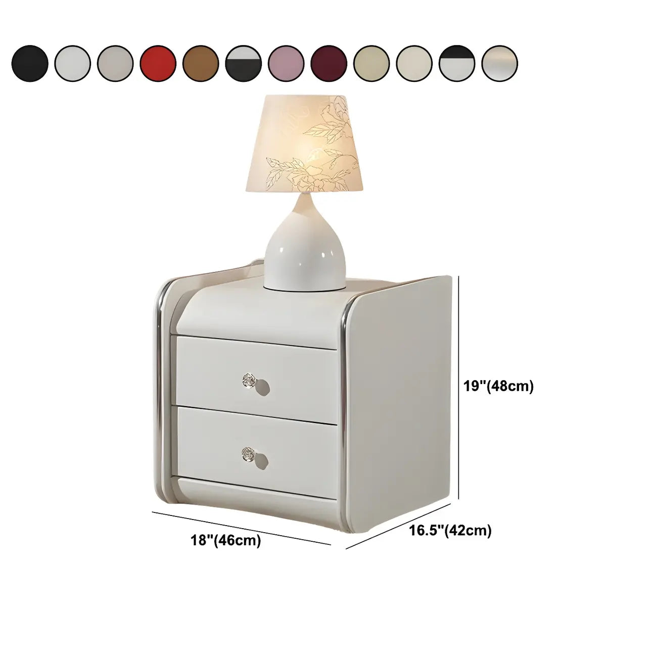 Table de chevet noire luxueuse en bois et cuir brillant, avec 2 tiroirs